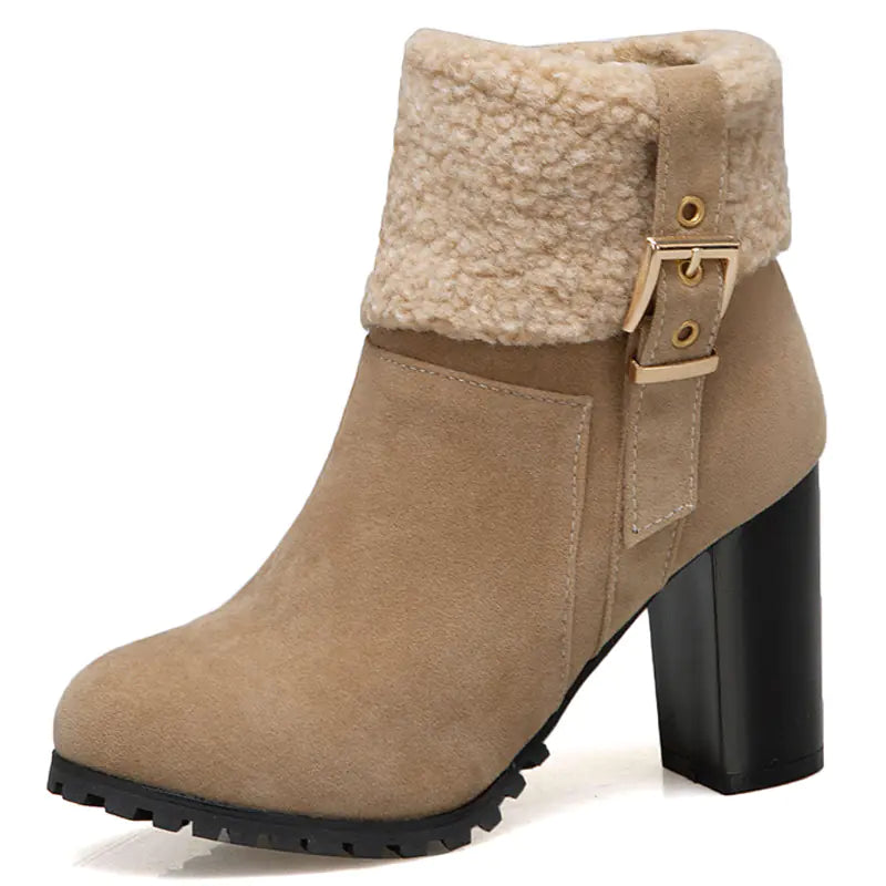 2025 Women's Warm High Heel Snow Boots with Lamb Fur