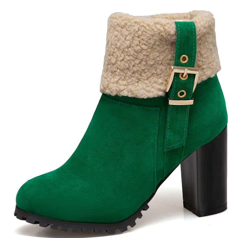 2025 Women's Warm High Heel Snow Boots with Lamb Fur