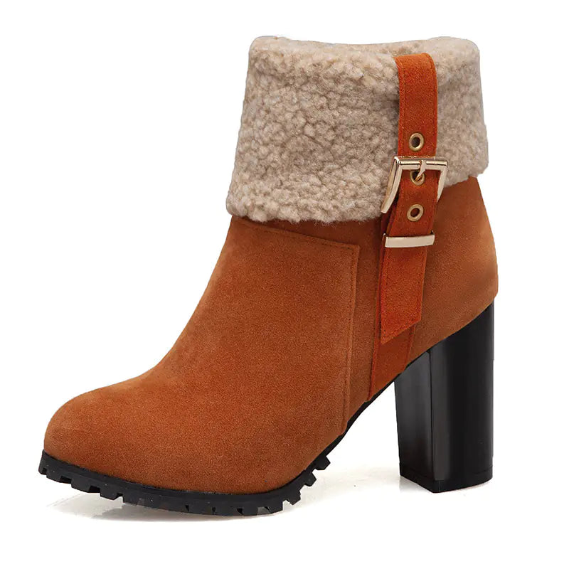 2025 Women's Warm High Heel Snow Boots with Lamb Fur
