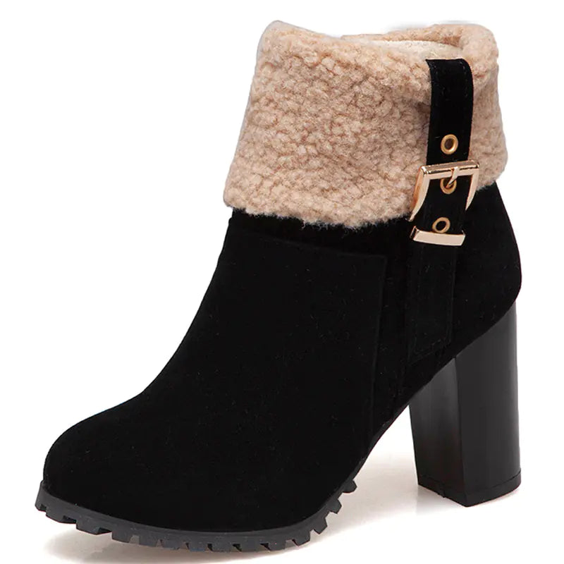 2025 Women's Warm High Heel Snow Boots with Lamb Fur
