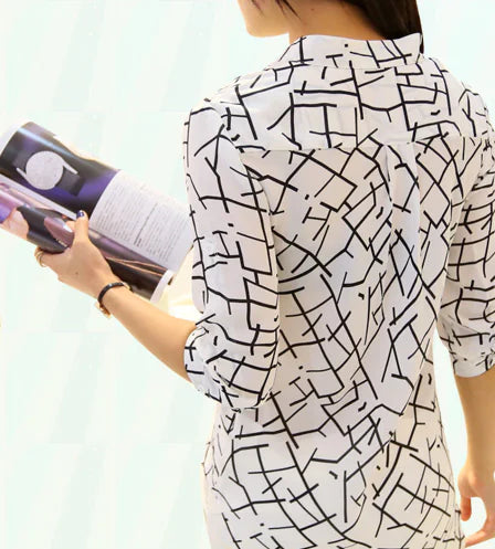 Korean Style Women's Striped Shirt with 3/4 Sleeves