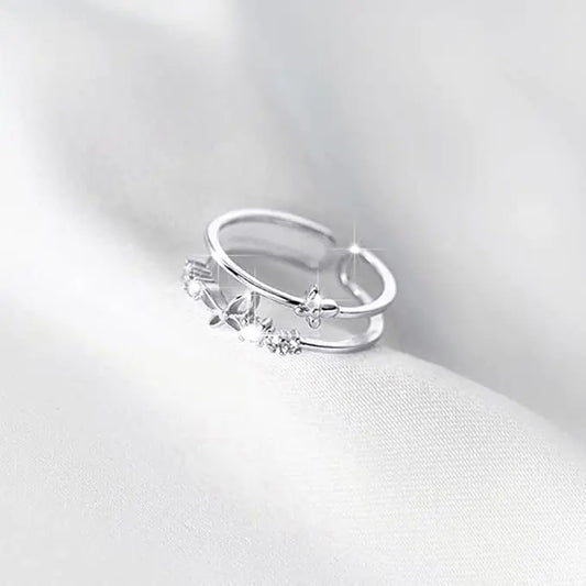 Women's Fashion Double Layer Butterfly Ring Set